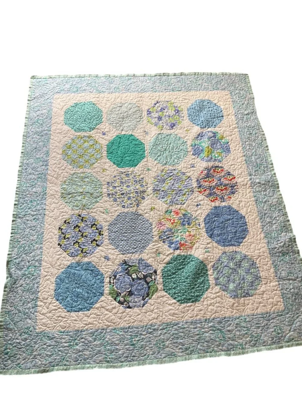Handmade Reversible Quilt Floral & Geometric Patchwork Full/Twin 56